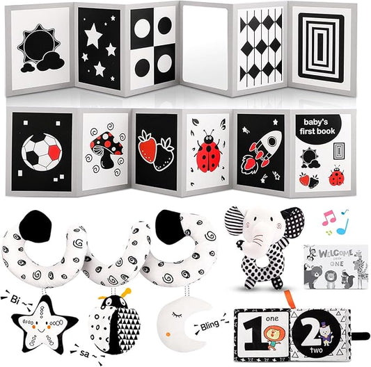 High Contrast Baby Toys for Newborn, Black and White Baby Sensory Toys for 0-6-12 Months Brain Development, Montessori Infant Toys for Baby Boy Girl Shower Gifts