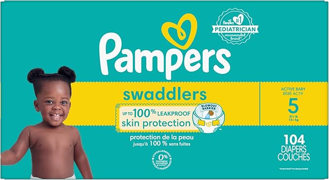 Pampers Baby Diapers - Swaddlers - Size 5, 104 Count, Ultra Absorbent Disposable Infant Diaper