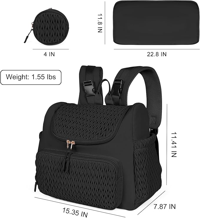 Geestock Diaper Bag Small Diaper Backpack, Stylish Quilted Baby Backpacks, Mini Maternity Bags, with Changing Pad, Pacifier Case & Stroller Straps, Parents Essentials Diaper Bag, Black