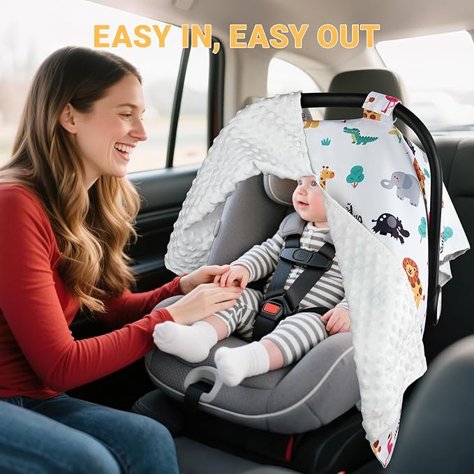 Metplus 2 in 1 Baby Car Seat Cover, Car Seat Canopy for Babies, Mom Multiuse Nursing Cover, Minky Baby Carrier Covers, Newborn Boy Girl, Peekaboo Opening