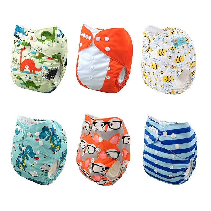 ALVABABY 6 Pack Cloth Diaper with 12 Inserts One Size Adjustable Washable Reusable Diaper Cover for Baby Girls and Boys