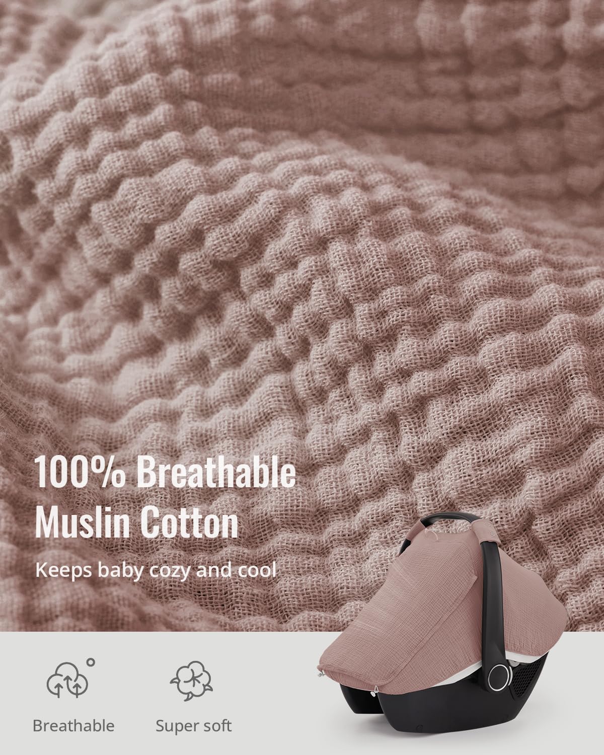 Blissful Diary Baby Car Seat Cover, Extra Large Mesh Window, Breathable Muslin Cotton, Infant Windproof Canopy, Must-Have Baby Gift - Roman Green