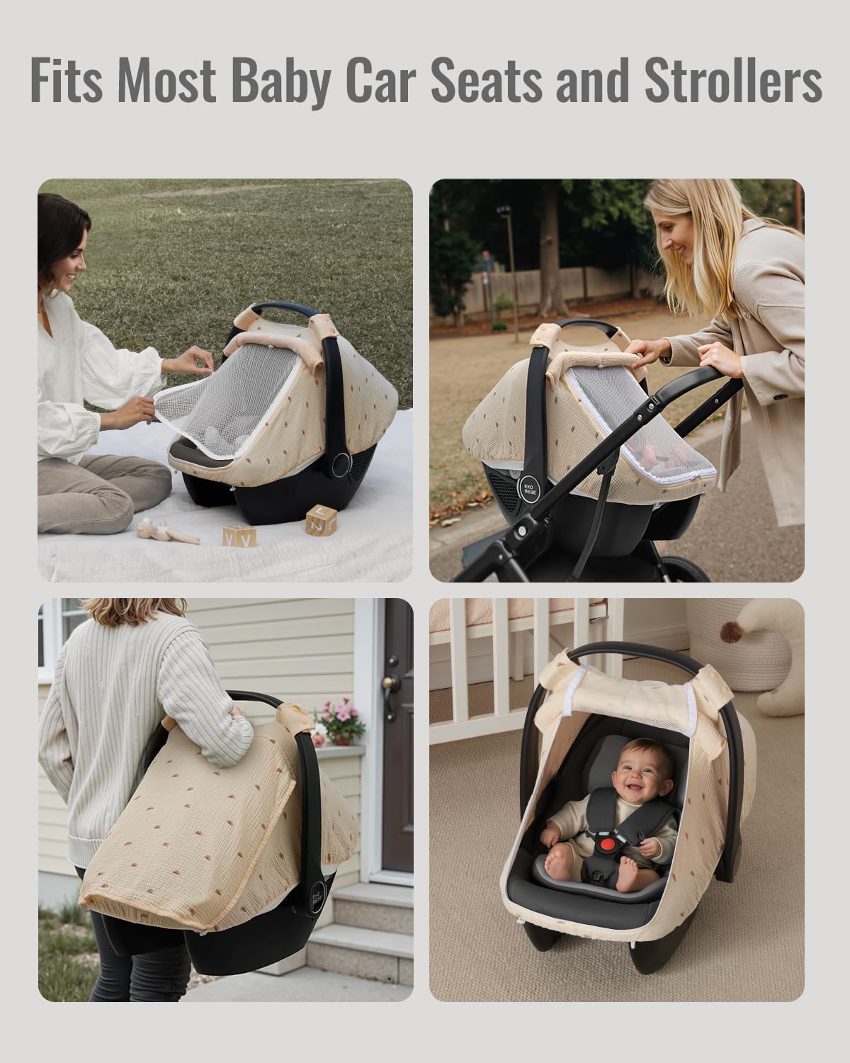 Blissful Diary Baby Car Seat Cover, Extra Large Mesh Window, Breathable Muslin Cotton, Infant Windproof Canopy, Must-Have Baby Gift - Roman Green