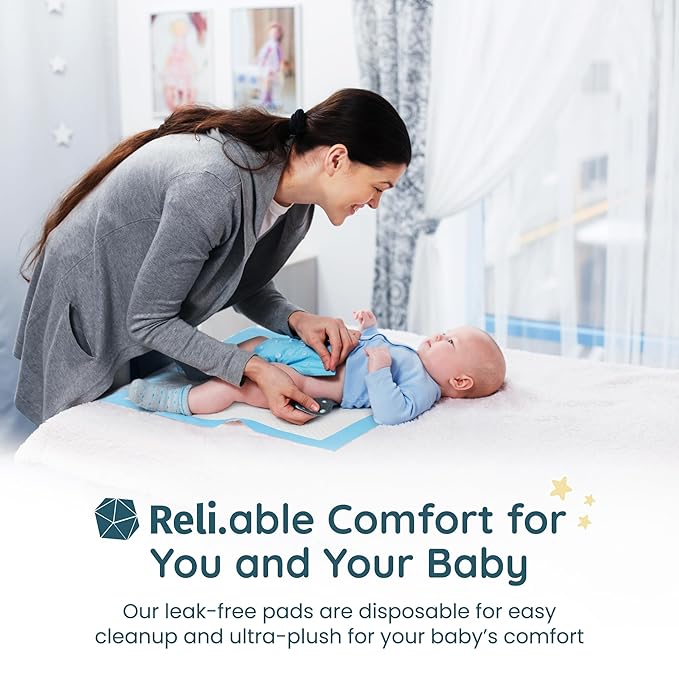 Reli. Disposable Changing Pads for Baby (110 Pack) | Disposable Diaper Changing Pads, 13" x 18" | Super Absorbent, Leak-Proof Liners | Waterproof, Quick Dry Underpads (Blue/White)