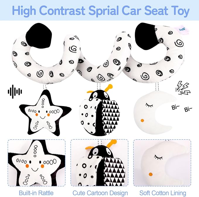 High Contrast Baby Toys for Newborn, Black and White Baby Sensory Toys for 0-6-12 Months Brain Development, Montessori Infant Toys for Baby Boy Girl Shower Gifts