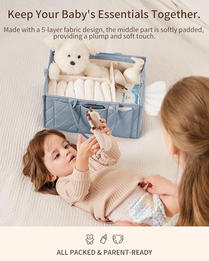 Baby Diaper Caddy with Adjustable Shoulder Strap – Multi-Functional Organizer Diaper Bag Gift for Newborn Essentials, Baby Registry must-have, Wipes & Changing Needs with Straps for Stroller
