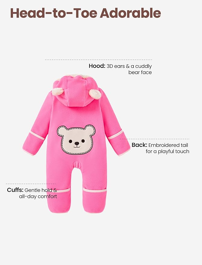 PATPAT Fleece Hooded Footed Romper Clothes, Soft Warm Footie Covers, Car Seat Friendly, Easy Zip, Cute Boy Girl