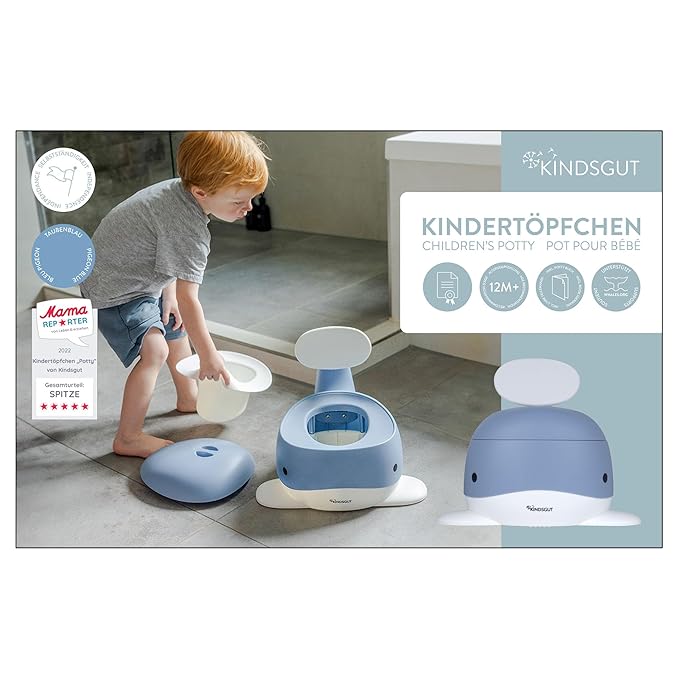 Kindsgut Potty Training Toilet in Whale Design, Designed in Germany, Potty Training in a Beautiful Design, Pigeon Blue