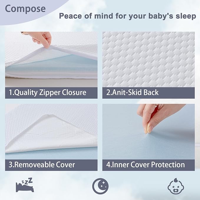 Lisara Bassinet Mattress, 41" x 29" Dual Sided Gel Memory Foam Mattress with Waterproof, Removable and Breathable Ice Silk Cover, Fit for 4moms Breeze Plus Portable Playard