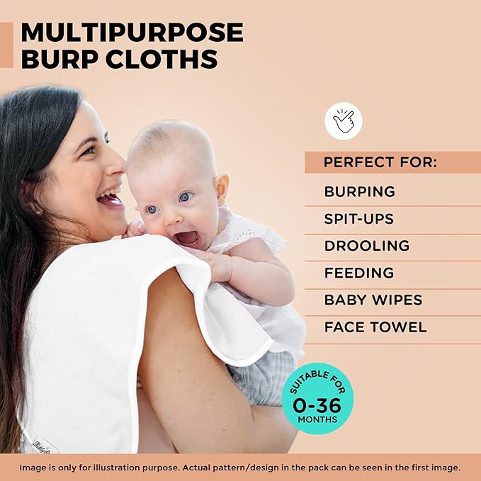 Premium 5-Pack Large Organic Cotton Burp Cloths โ 3 Layers, Ultra Soft & Absorbent Burping Towel for Newborn Babies