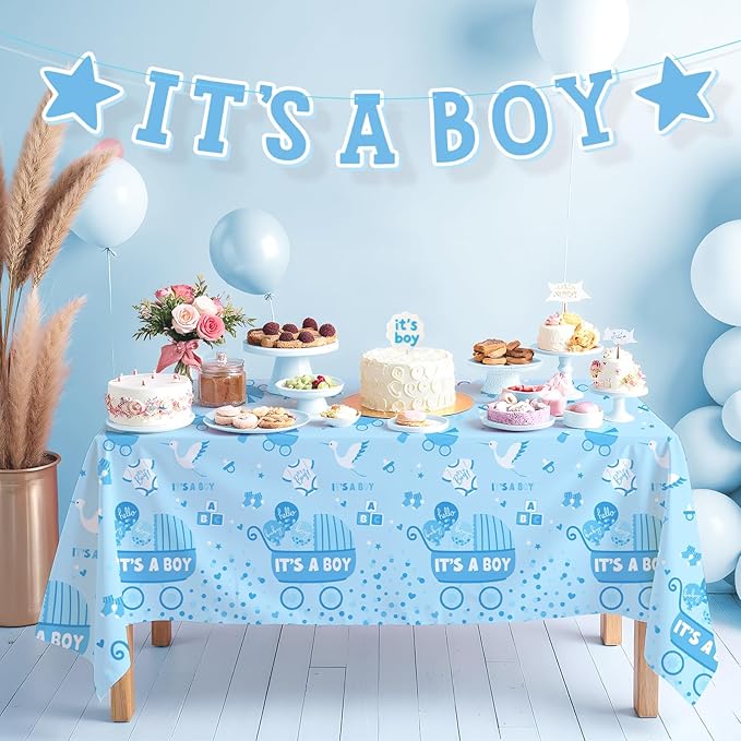 Baby Boy Shower Decorations for 24 Guests - It’s A Boy Decorations Kit Including Disposable Plates, Napkins, Cups, Tablecloth & Banner for Baby Shower Decorations Boy