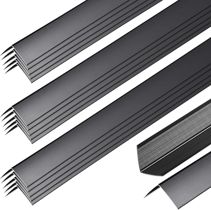 Therwen 30 Pcs Aluminum Alloy Metal Molding Corner Guards 48 x 1.2 x 1.2 Inches Wall Corner Guard Protectors with 90° Angle Door Frame Cabinet Baseboard Protector for Edge Wall Decoration(Black)