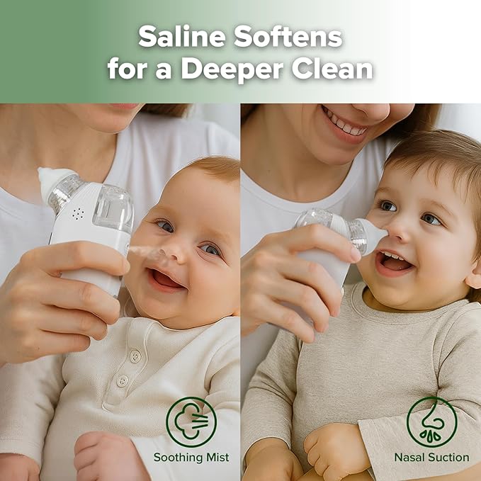 Haakaa Nasal Aspirator for Baby, 2-in-1 Electric Baby Nasal Aspirator with Sprayer β Baby Nose Sucker, Nose Sucker for Baby β 5 Adjustable Suction Levels up to 65kPa, Quiet, Music & Lights