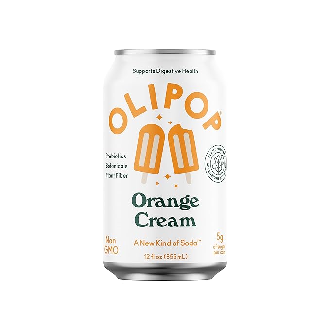 OLIPOP Prebiotic Soda Pop, Orange Cream, A New Kind of Soda Packed with Prebiotics, Fiber, and Botanicals, Gluten Free, Vegan, GMO Free, 12oz (12-Cans)