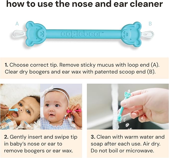oogiebear: Baby Nose Cleaner & Ear Wax Removal Tool - Safe Booger & Earwax Removal for Newborns, Infants, Toddlers - Dual-Ended - Essential Baby Stuff, Diaper Bag Must-Have, 2 Pack Blue with CASE
