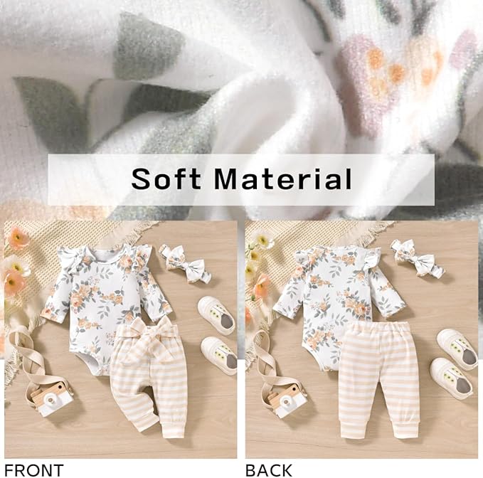 Aalizzwell Preemie Newborn Infant Baby Girls Clothes Ribbed Romper Bodysuit Pants Set Fall Winter Outfits