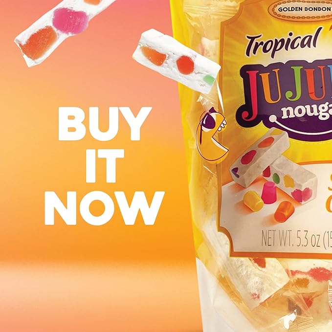 Golden Bonbon Italian Tropical Jujube Nougat Candy, Soft and Chewy With Fruity Jelly Beans Original Recipe (5.3 Oz, Tropical)