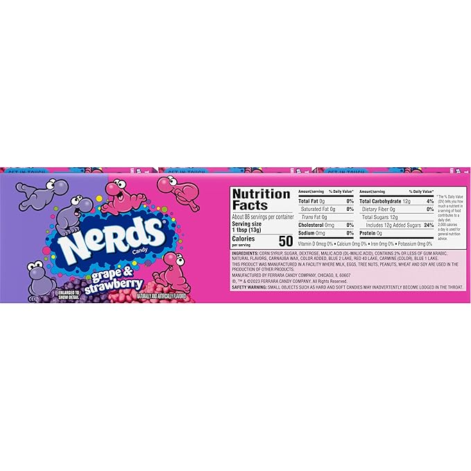 Nerds Candy, Grape & Strawberry, 1.65 Ounce Treat-Size Theater Candy Boxes (Pack Of 24)