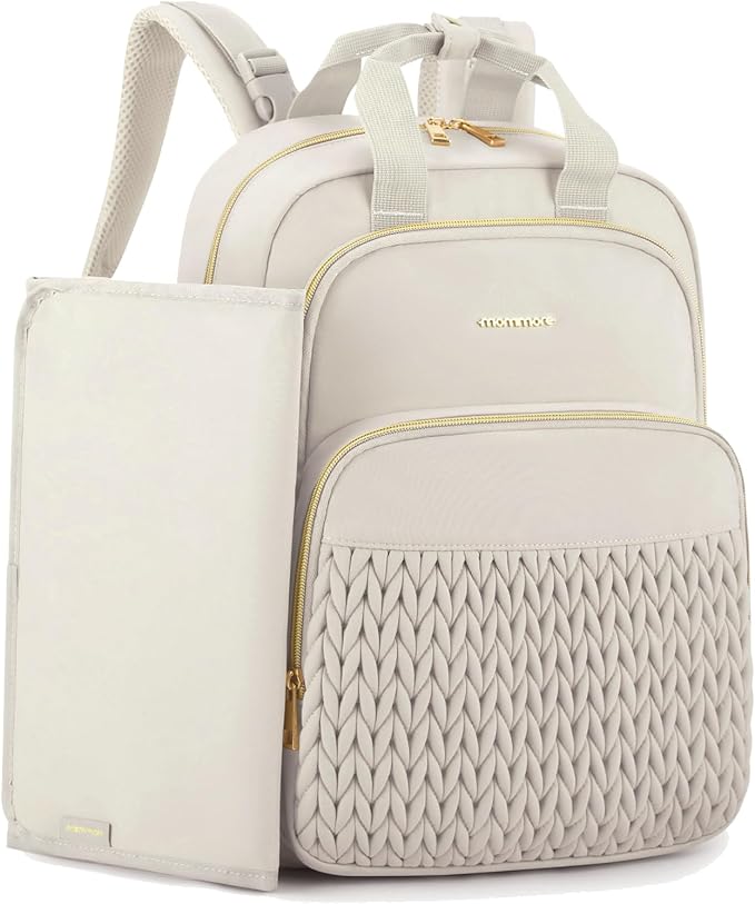 mommore Diaper Bag Small Diaper Backpack Stylish Baby Travel Backpacks with Insulated Pockets, Changing Pad, Stroller Straps