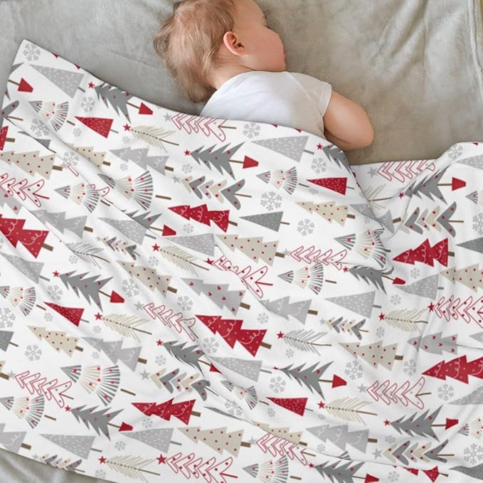 Baby Blanket Christmas Pine Tree White Winter for Boy Girl Newborn 30x40 Inch Toddler Infant Nursery Throw Blankets Double Layer Comfy Soft Plush Stroller Crib Quilt