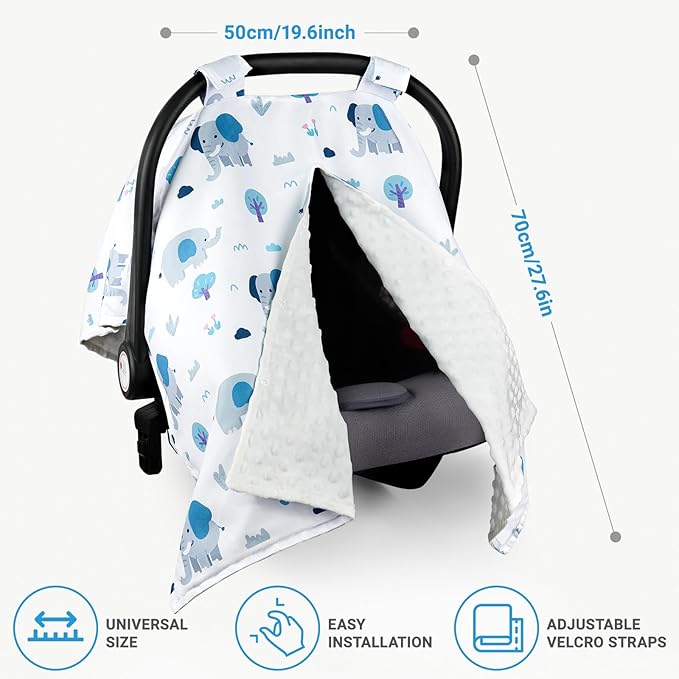 Metplus 2 in 1 Baby Car Seat Cover, Car Seat Canopy for Babies, Mom Multiuse Nursing Cover, Minky Baby Carrier Covers, Newborn Boy Girl, Peekaboo Opening
