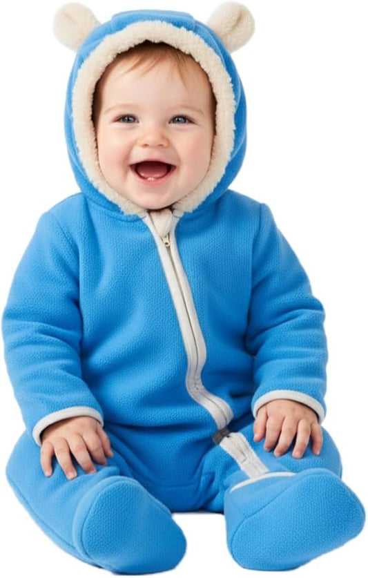 PATPAT Fleece Hooded Footed Romper Clothes, Soft Warm Footie Covers, Car Seat Friendly, Easy Zip, Cute Boy Girl