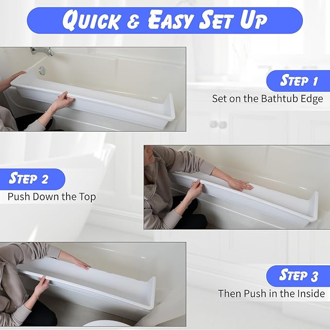 Tub Topper® Bathtub Splash Guard & Bath Shelf for Kids – Toddler Bath Tray, Bath Toys Storage & Ledge Organizer – Splash Guard for Bathtub with Suction Cups – Kids Bathroom Accessories (White)