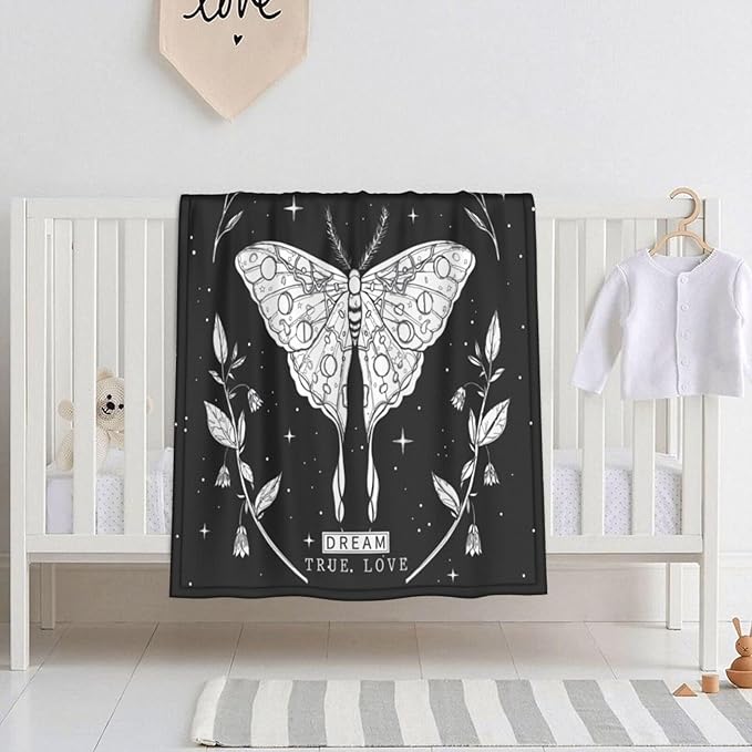 Baby Blanket Black White Butterfly Moon Tarot for Boy Girl Newborn 30x40 Inch Toddler Infant Nursery Throw Blankets Double Layer Comfy Soft Plush Stroller Crib Quilt