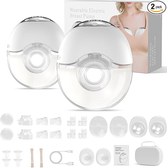 Hands Free Breast Pump, Wearable Breastfeeding Pump, Portable Electric Breast Pump with 4 Modes & 12 Suction Levels, Soft Doublefit Flange Inserts 19/21/24mm, Low Noise, Smart Display, 2-Pack