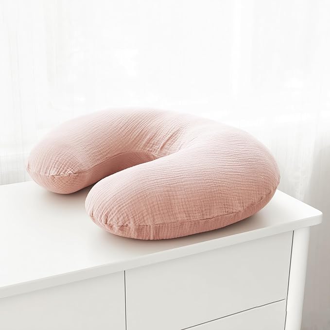 Muslin Nursing Pillow Covers, 2 Pack, Soft & Adorable Slipcovers with Zipper Closure, 100% Cotton Covers for Breastfeeding Pillows (Pink, Flower)