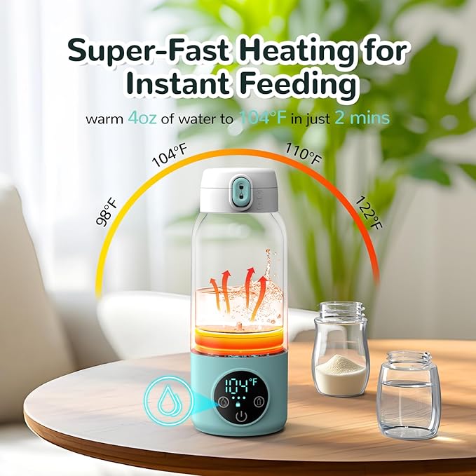 Portable Bottle Warmer for Travel – 2025 Upgrade Dual Heating Modes for Breast Milk & Water, Milk Warmer for Baby with Fast Heating,17oz Large Capacity Suitable for Outdoor, Airplane, and Car