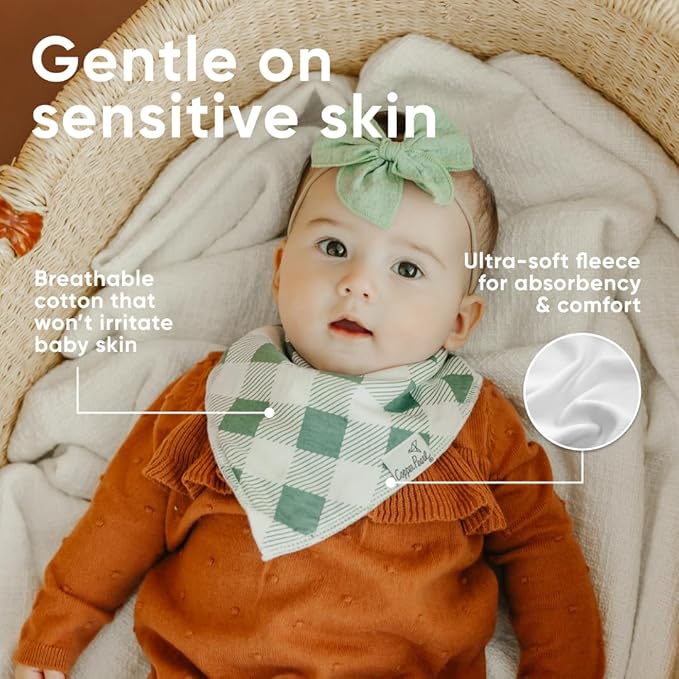 Copper Pearl 4 Pack Soft Cotton Baby Bibs for Drooling and Teething, Absorbent Drool Bibs for Baby Girl and Boy, Adjustable to Fit Newborns to Toddlers, Tons of Styles (Karver)