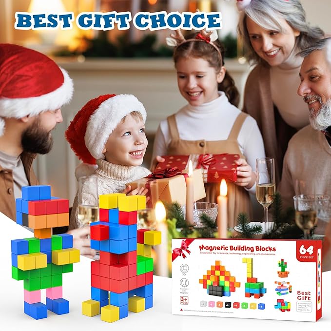 ROMDS 64 PCS Magnetic Blocks Toddler Toys Sensory Toys Magnetic Building Blocks Toys for Toddlers 3 4 5 6 7 8+ Years Old Boys Girls