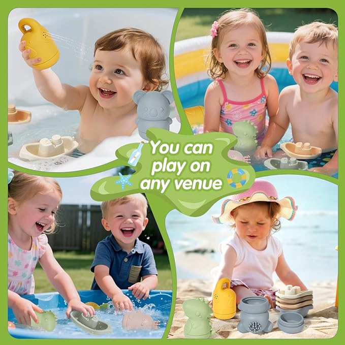 Baby Bath Toys 9PCS Mold Free Bath Toys for Kids Ages 1-3 Bathtub Water Toys with Easy Clean Silicone Bath Toy for Babies 6-12 Months and Safe Bath Boats, Baby and Toddler Christmas Stocking Stuffers