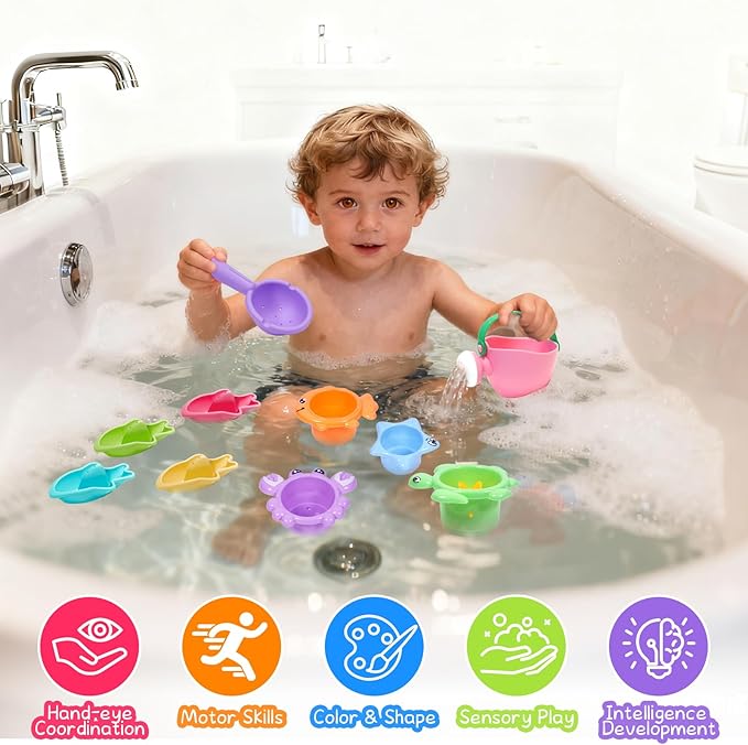 10PCS Baby Bath Toys for Kids Ages 1-3 Mold Free Water Toys for Toddlers 12+ Months Fun Bathtub Pool Beach Toys Safe Early Learning Water Table Toy for 2-6 Years Old Christmas Birthday Boys Girls Gift