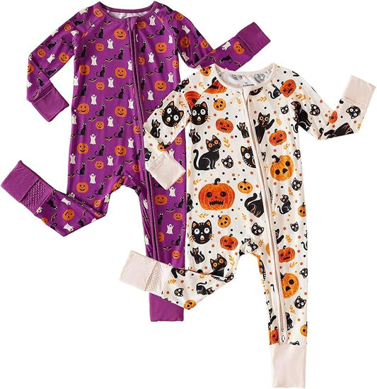 OPAWO Viscose from Bamboo Baby Pajamas Girl 2pack Mittens Cuff 2 Way Zipper Soft Footless Sleeper Baby Boy One-Piece Romper