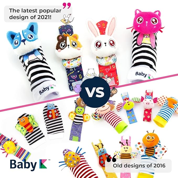 Baby Rattles Socks & Hand Rattle for Girls & Boys (Pet+Bird Set A) - Baby Toys 6-12 Months - Wrist Rattles and Foot Rattles - Baby Toys for Newborns As Gift - Easy to Wear Baby Rattle Toys