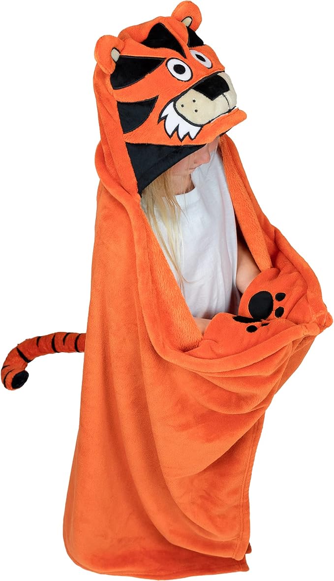 Lazy One Wearable Hooded Blanket for Kids, Animal Hooded Blanket (Tiger)