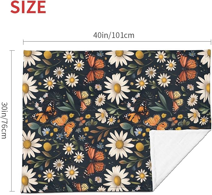 Baby Blanket Daisy Butterfly Vintage for Boy Girl Newborn 30x40 Inch Toddler Infant Nursery Throw Blankets Double Layer Comfy Soft Plush Stroller Crib Quilt