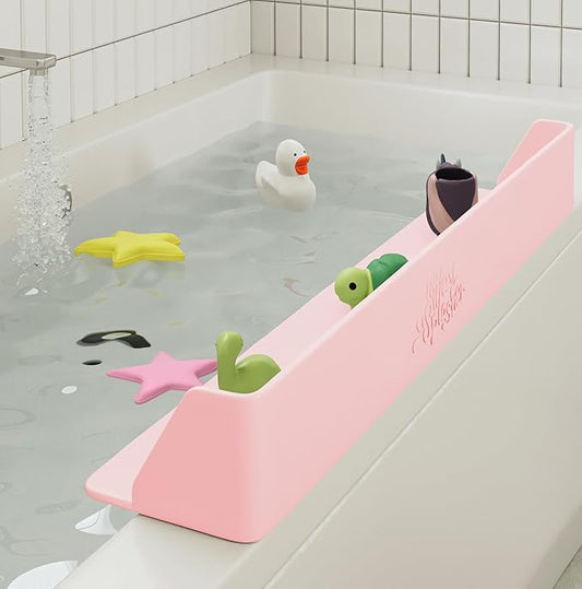 Original Little Splasher PlayPad, Bathtub Splash Guard Play Shelf - Toy Tray Caddy Holder Storage - Suction Cups Attach to Bath Tub - No Mess Water Spill in Bathroom for Toddlers Kids Baby (Pink)