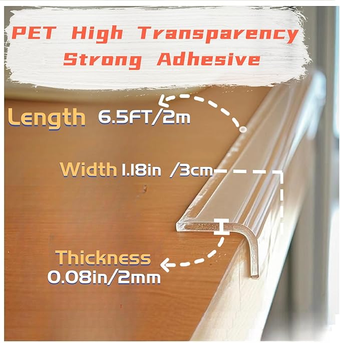 Clear Edge Protector 1.18in widthx6.5ft Length(3cmx2m) Self-Adhesive Furniture Edge and Corner Protectors for Furniture
