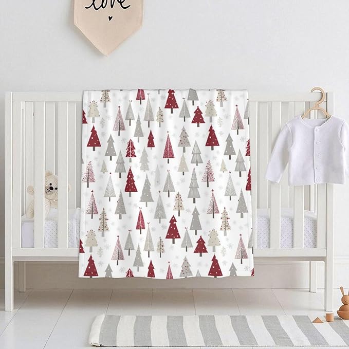 Baby Blanket Pine Tree Christmas Pattern Xmas for Boy Girl Newborn 30x40 Inch Toddler Infant Nursery Throw Blankets Double Layer Comfy Soft Plush Stroller Crib Quilt
