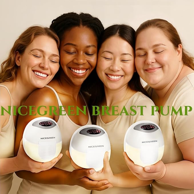 NICEGREEN Wearable Breast Pump S32, Hospital-Grade Hands-Free Electric Breastfeeding Pump, 9 Adjustable Suction Levels, Portable Wireless Double Breast Pump with Carrying Bag, 24mm, 2 Pack, Grey