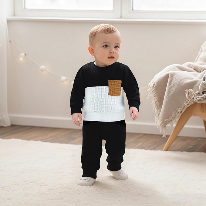 Baby Boy Toddler Fall Outfit Striped Sweatshirt Toddler Boy Winter Waffle Clothes 3 6 12 18 Months 2 3 T Pant Set
