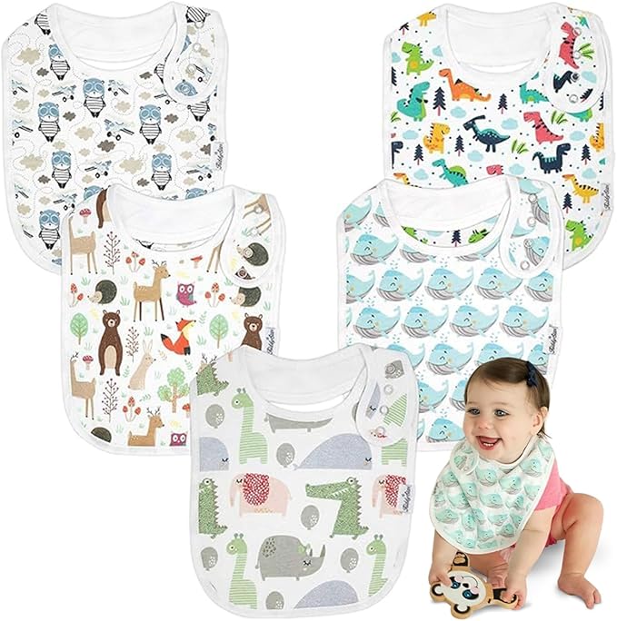 Organic Cotton Baby Bibs for Boys, Girls - Soft Drooling and Teething Bibs - Absorbent, Adjustable Bib for Toddlers
