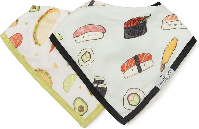 Loulou Lollipop Muslin Bandana Bib Drool Bib Set for Baby Girl and Boy, Adjustable 3 to 36 Months, 2 Pack