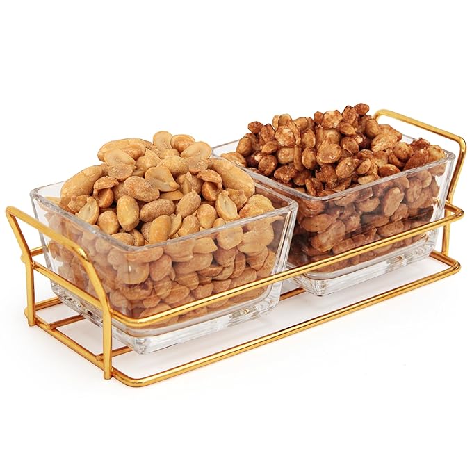 Nuts gift Basket Luxurious and Elegant 2 Sectional Premium Reusable Glass Tray, Perfect Holiday Food Gift Basket