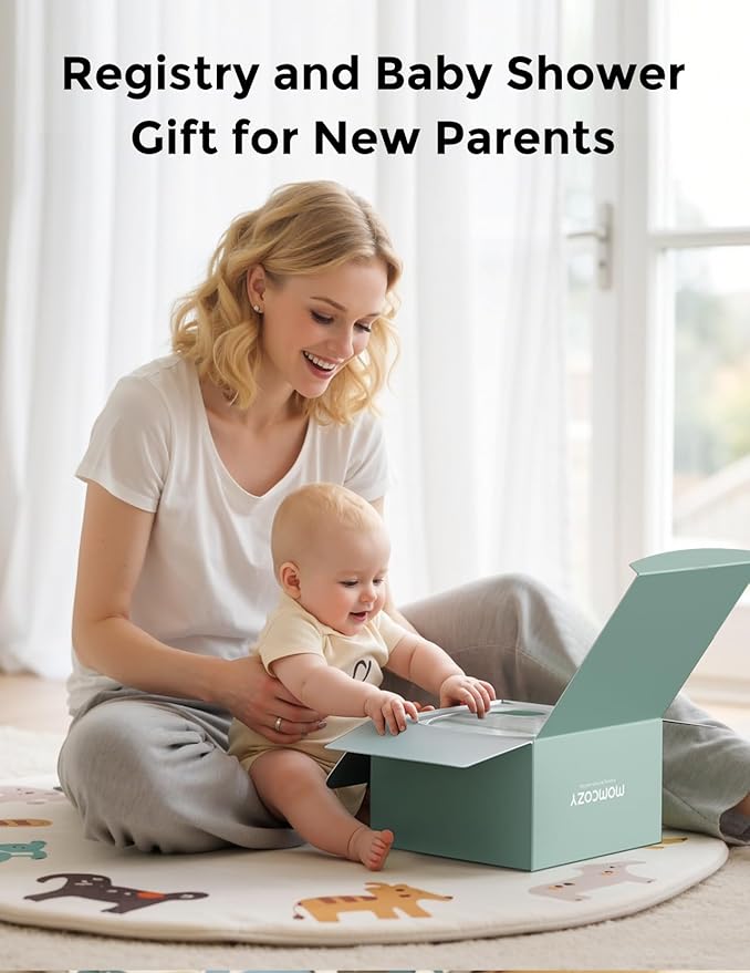 Momcozy Glow Baby Kit, Baby Shower & Registry Essential Kit for Grooming & Cleansing Care, Includes Electric Nail File, Teether, Bath Brush, Cradle Cap Brush,Comb, Finger Toothbrush,Newborn Must-Have