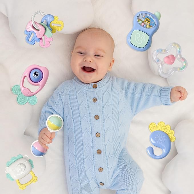 13PCS Baby Rattles 0-6 Months, Baby Teething Toys with Storage Case, Infant Toys 0-3-6-12 Months, Baby Girl Toys, Best Newborn Christmas Gift for Babies Infants Boy Girl