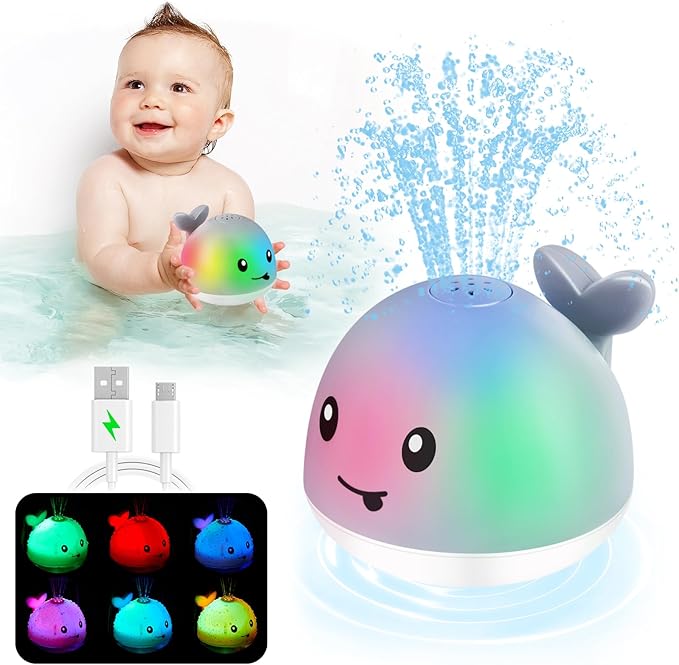 Baby Bath Toys, Toddler Bath Toys for Kids Ages 1-3, Light Up Whale Bath Toy Sprinkler, Pool Water Table Infant Baby Toys 6-12-18 Months, Bathtub Fountain Toy, Toddler 1st Birthday 1 2 3 Gifts